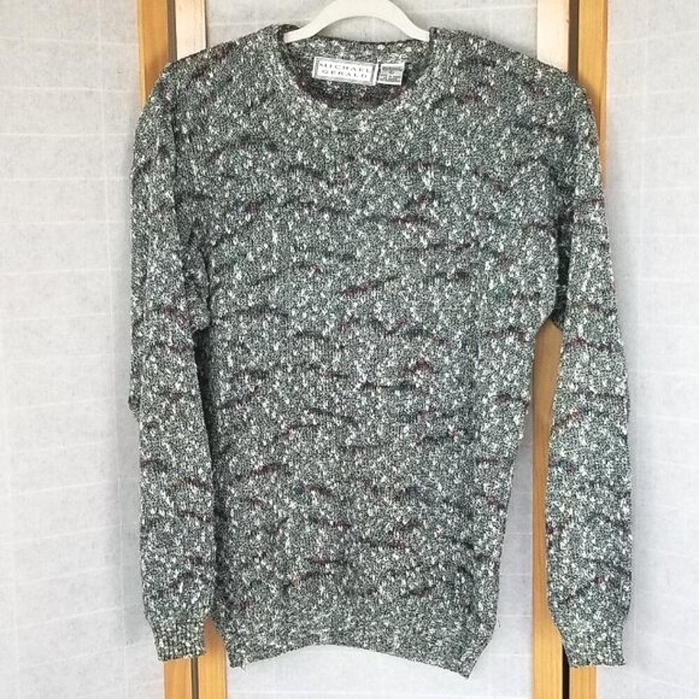 Men's 1990s Pattern Sweater Colorful Oversized Chunky Knit Size Large